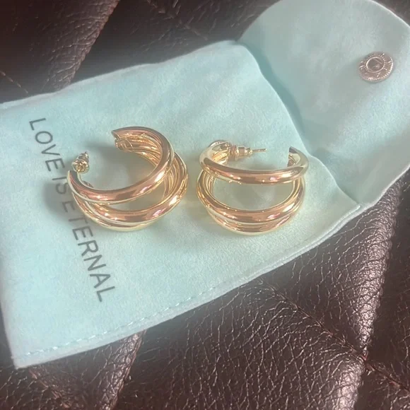 Fashion Gold Plated Hoop Earrings for Women Multi Tube C Hoop Earrings - Picture 2 of 2